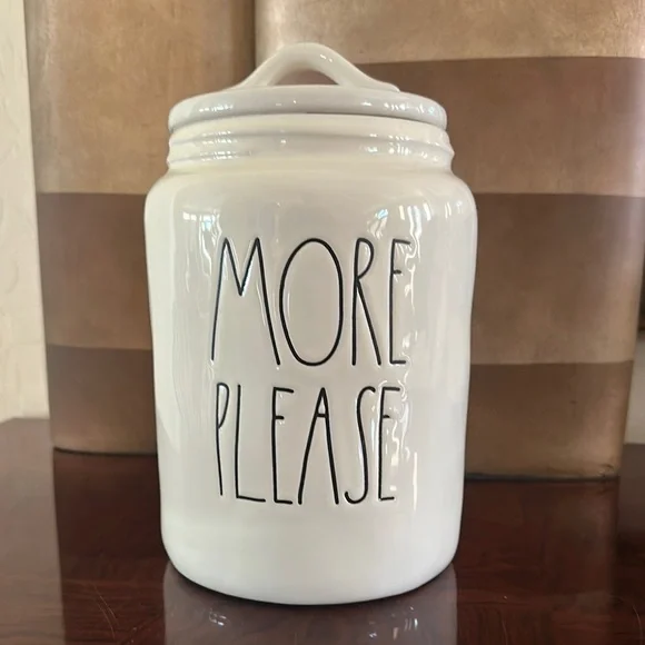 Rae Dunn *NWOT* "More Please" Large Ceramic Canister with Lid - Picture 2 of 13